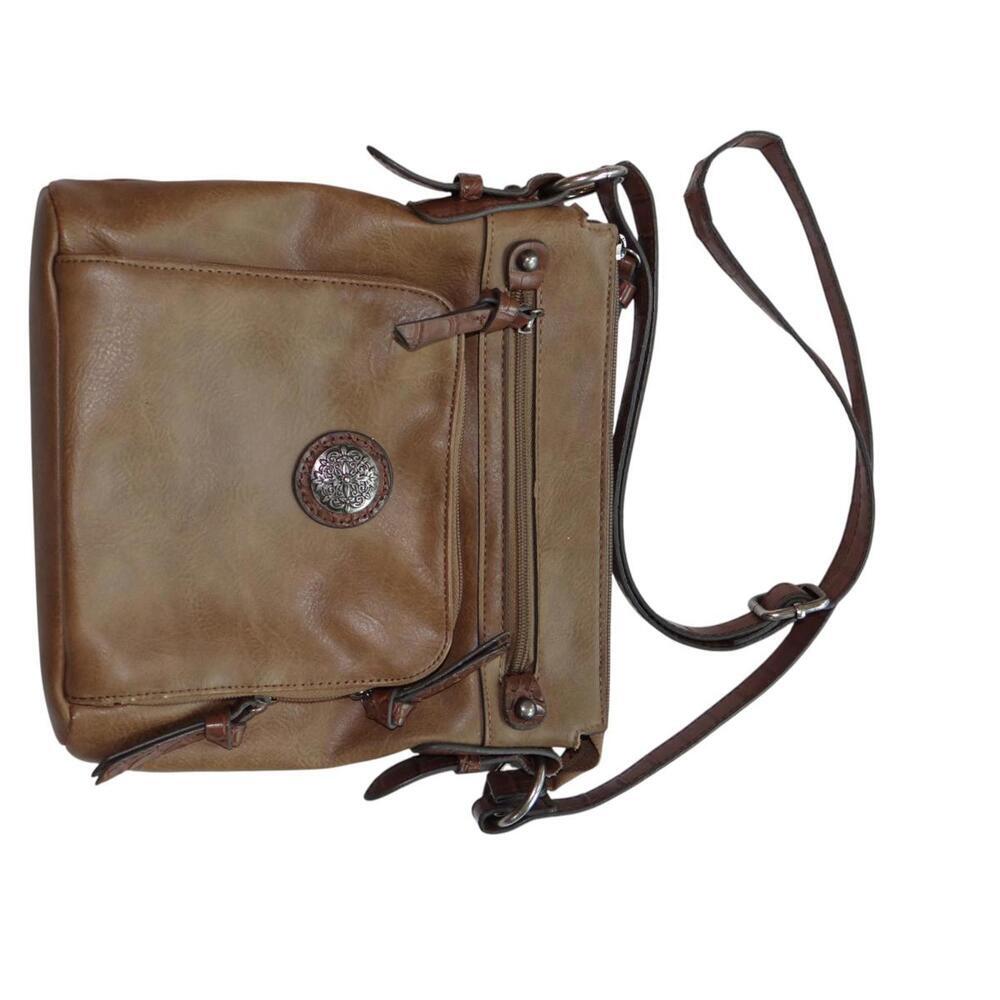 Brown Leather Women's Crossbody Bag with Multiple Zippered‎ Compartments - Picture 2 of 8